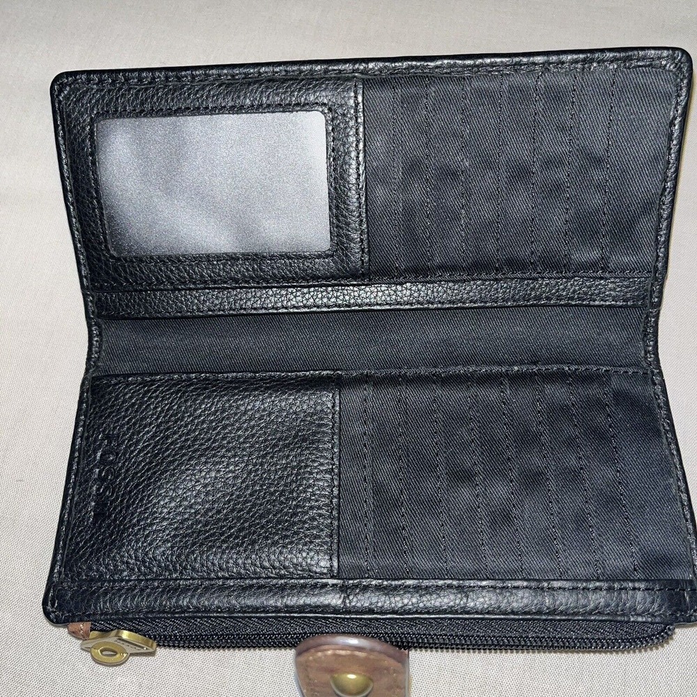 Fossil Leather Wallet Black Brown Clutch Pouch Card Organizer Pebble Bifold - Picture 6 of 11